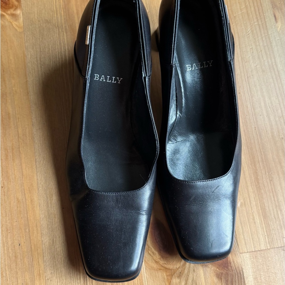 Bally Black Leather Heels with Square Toe